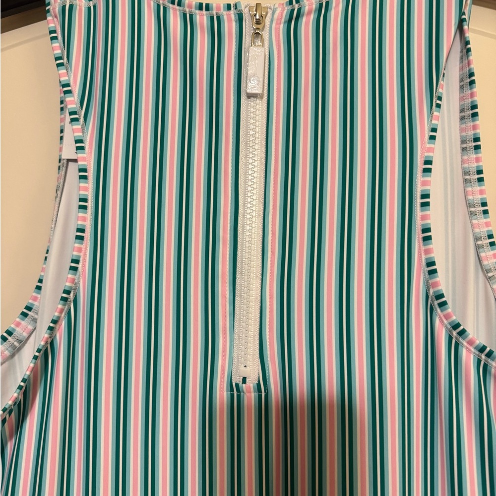 β¨ π Addison Bay Racquet Striped Print Crew Neck Sleeveless Pleated Active πβ¨ - Picture 8 of 15